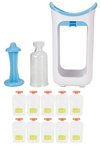 Nivvity Squeeze Station, Squeeze Station Press & amp; Food Pouches Potato Masher Portable Fruit Kids Store system for Home Kitchen (Blue)