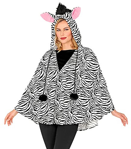 W WIDMANN MILANO Party Fashion - Poncho mit Kapuze Zebra, Safari, Afrika, Tierkostüm, Faschingskostüme, Karneval