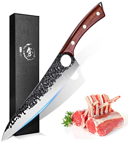 Purple Dragon Hand geschmiedete Küchenmesser Metzger Ausbeinmesser Full Tang Kochmesser High Carbon Stahl scharfe Fleisch Hacker mit Geschenkbox zum Schneiden von Fisch Fleisch BBQ