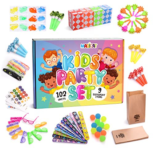 Magicat Set med 102 festleksaker för pojkar och flickor I Perfekt som barnfödelsedag pinatas fyllning I innehåller 12 presentpåsar I Big Kids Party Set