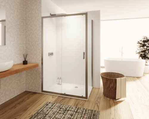 Cabine de douche d'angle 100 x 80 cm avec ouverture coulissante de 100 cm et paroi fixe de 80 cm Hauteur 190 cm Verre trempé transparent de 6 mm avec traitement anticalcaire