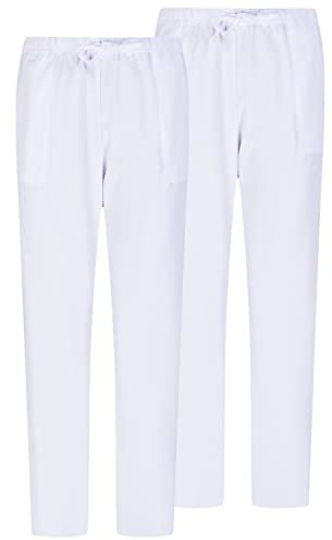 MISEMIYA - Pack 2 Pcs - Arbeitshosen Unisex ELASTISCHE Taille UNIFORM KLINIK Krankenhaus Reinigung TIERARZT Gesundheit - X-Large, Weiß 68