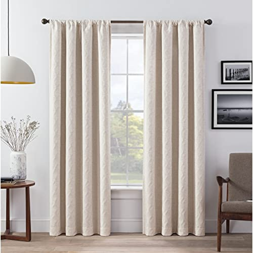 Eclipse Lollie Total Privacy Blackout Rod Pocket Trellis Design Window Curtains (2 Panels), 52 in x 84 in, Ivory