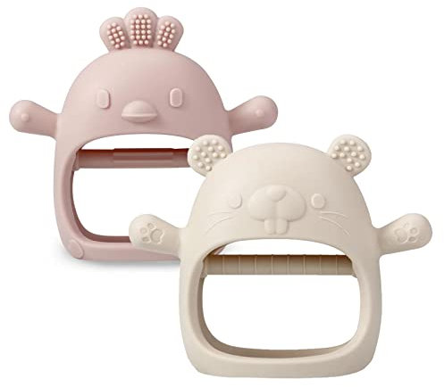 PandaEar 2 Stück Baby Beißringe Silikon Spielzeug ab 3 6 Monate | Baby Zahnungshilfe | Baby Beißring Greifling Beißspielzeug Zahnen Baby Hilfe Kauspielzeug | Baby Teething Toys (Rosa Weiß)