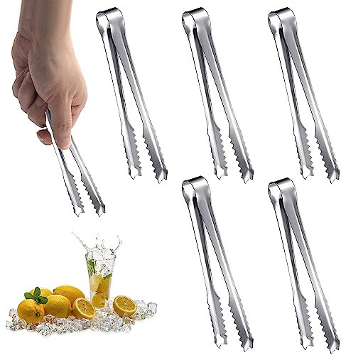 5 pinze per ghiaccio in acciaio inox, set di pinze per zucchero, 15 cm, mini pinze per caramelle, pinze da cucina, pinze multiuso per cucina, feste, buffet, barbecue, picnic, matrimonio (argento)