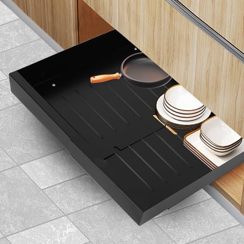 KMQRDZi 1 Stück Pull out Cabinet Organizer,Ausziehbarer Schrank-Organisator,Ausziehbare Schubladen,Küchenschrank für Töpfe,Roll-out-Regal Lagerung für Küche Unterschrank Organisation (Schwarz)