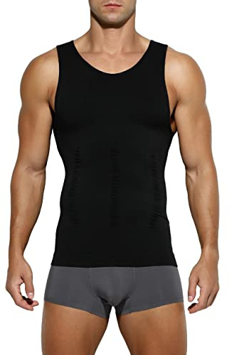 Casey Kevin Men's Compression Tank Top Undershirts Slimming Body Shaper Muscle Vest,A2-black-ml2003,L