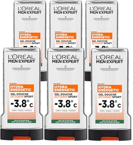 L'Oréal Men Expert Hydra Energetic Gel Douche Extreme Sport -3.8°c Sensation de Fraîcheur - Lot de 6 x 300ml