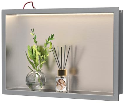 Bernkot Led Shower Niche 18 X 12 Brushed 304 Stainless Steel Waterproof No Tile Need Niche Shower for Bathroom Storage Recessed Wall Shelf Over-Mounted Installation