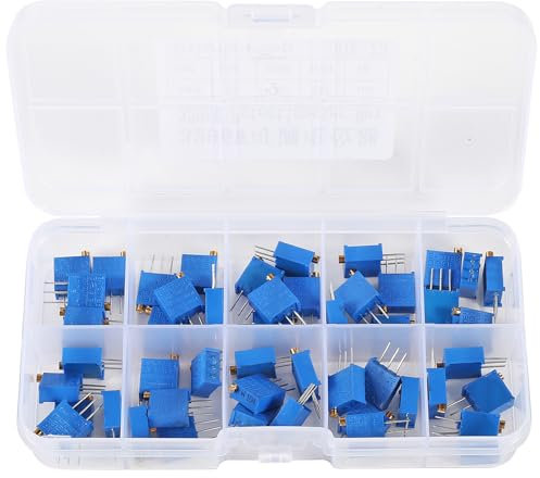 50PCS 50 Stück 3296 W Multiturn-Trimmerpotentiometer-Set, 10 Werte, 500 Ohm bis 1 M Ohm, 3296 Variabler Widerstand, elektronisches DIY-Set