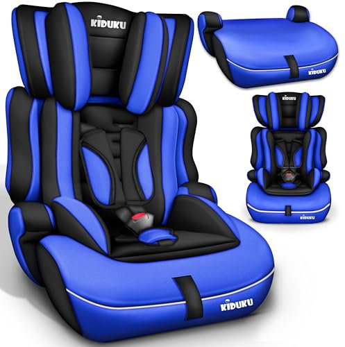 KIDUKU® Siège auto pour enfants avec Protection, évoluant avec la croissance, Norme ECE R129/03, de 9 kg à 36 kg (de 1 à 12 ans), Groupe 1 + 2 + 3 (Noir/Bleu)