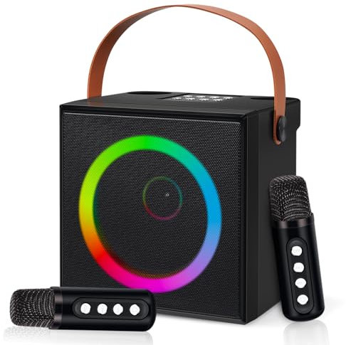 LAMA - Máquina de karaoke, máquinas de karaoke portátiles para adultos y niños con 2 micrófonos inalámbricos, altavoz de máquina de karaoke con efectos de cambio de voz para fiestas en casa, bodas,