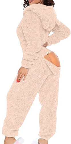 Women's Fleece Onesies Zip-Up One-Piece Hooded Pajamas Cozy Sleepwear Pyjamas Woman Autumn Winter Warm Loungewear Jumpsuit UK Sale Clearance Size 8-16 Cheap