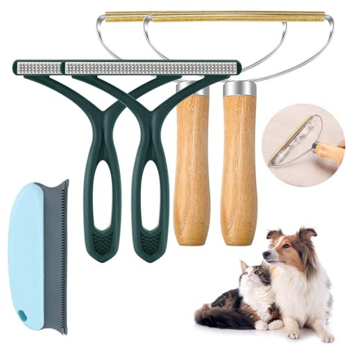YSUVIN Tragbarer Fusselentferner, 5 Stück Fusselrasierer Tierhaarentferner, 2 Metall Fusselentferner + 2 Elektrostatischer Silikonrasiere+ 1ABS Magische Pfoten für Teppich, Tierhaare