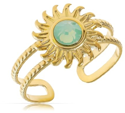Tillverkad av Nami ring dam guld med sol och turkos sten av kirurgiskt rostfritt stål justerbar ring med sten boho smycken dam vattentäta smycken, Rostfritt stål, Amazonit