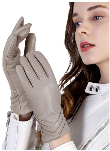 GSG SINCE 1998 Gants Cuir Femme Tactiles en Mouton Sans Chrome | avec Doublure Laine, Poignets Froncés, Idéal pour Conduite et Moto