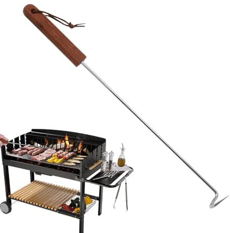 Mwqpgyh BBQ vändbar 44 cm köttkrok flipper, rostfritt stål grillkrok köttflipper, grillvändbar grillspade grill matare med trähandtag köttvinkelkrok för grillning | Mat Twister