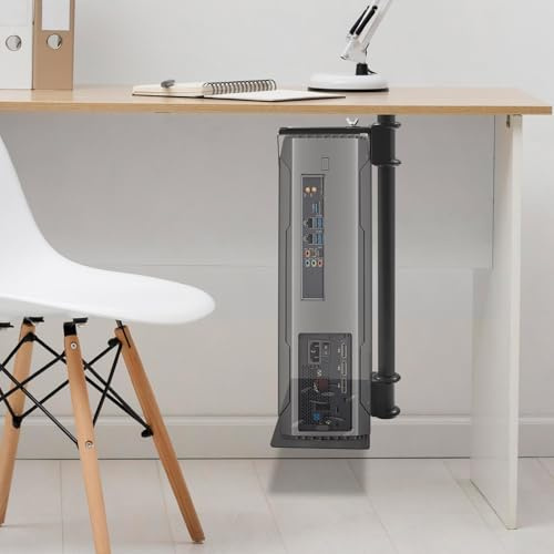 Apriltop Montaje Suspendido/Lateral Soporte para Ordenador Debajo del Escritorio, de Acero Laminado en Frío, Soporte para Torre, Capacidad de Carga 30 Kg, Altura Regulable de 5 a 53 Cm (Negro)
