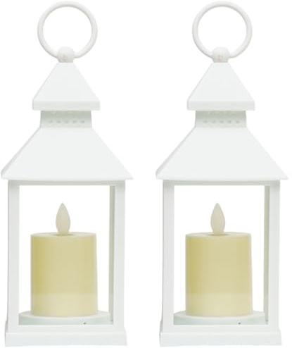 NASSMOSSE Lanternes Blanches 2PCS, Lanterne à Batterie à LED de 9x4 Pouces avec poignée et Forme de Bougie, décorative et sûre pour l'intérieur, extérieur