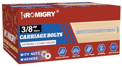 HROMIGRY 3/8 x 3-1/2 Carriage Bolts (50 PCS), Hot Dip Galvanized, Heavy Duty Round Head with Washers and Nuts