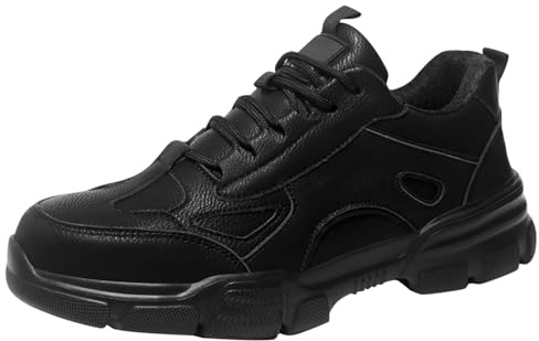 Generisch Zapatos de seguridad para hombre, color negro, cómodos, con puntera de acero, ligeros, transpirables, industriales, resistentes a golpes y perforaciones, zapatos de seguridad, Negro , 39 EU