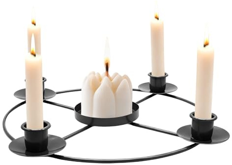 ZHIYUQL® Adventskranz Modern Metall Advent Mit 5 Kerzenhaltern, Schwarz Adventskerzenhalter Gestell Tisch, Adventsgestecke Adventsgesteck Stumpenkerzen Weihnachten Tischdeko Für Weihnachtsdeko