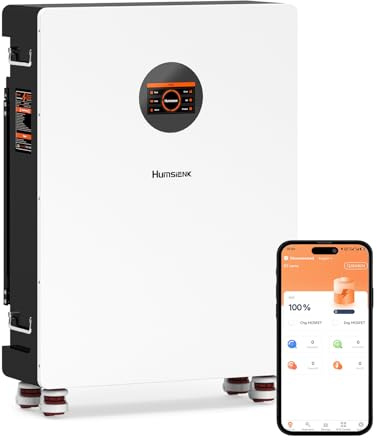 Humsienk Batteria LiFePO4 48V 314Ah, Batteria accumulo fotovoltaico 16.07KWH con integrata 200A BMS e display LCD,8000+ cicli, Accumulo di energia a parete per sistema solare,fotovoltaico,off-grid