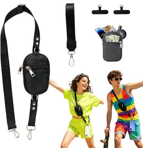 Cesujowaz 3-in-1 Handyband Crossbody con Portafoglio RFID Rimovibile, Laccetto Regolabile antifurto, Comoda Catena per Telefono per utilizzo Universale