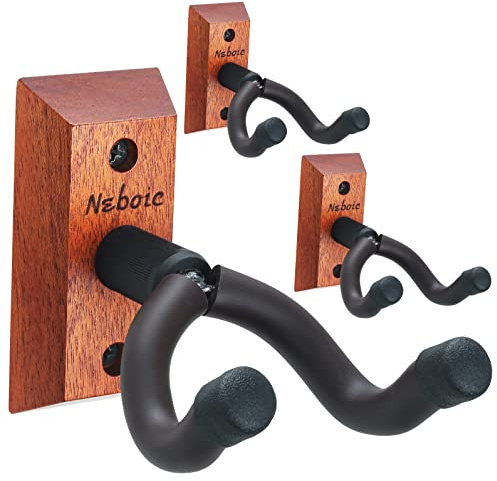 3 Pack Guitar Wall Mount, Neboic Wood Guitar Wall Hanger, Guitar Hook, Guitar Accessories for Acoustic Electric Bass Guitar Ukulele Banjo Mandolin
