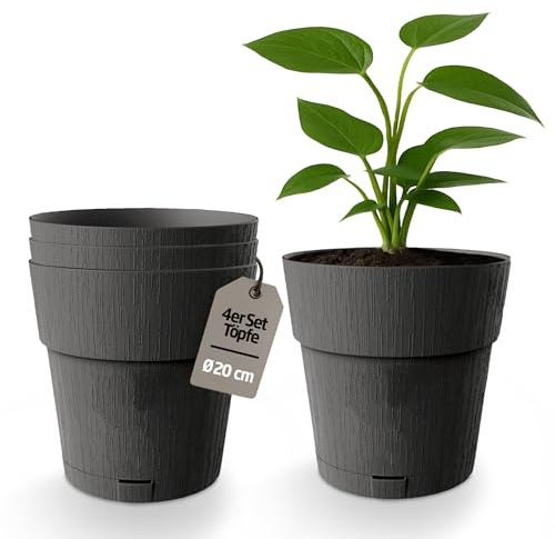 Kigima blomkruka 4-pack självbevattning vattenbehållare 100 % återvunnen plast rund 20 cm antracit