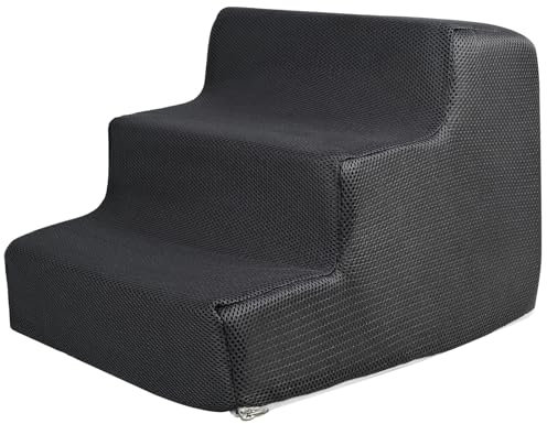 Hundetreppe 3 Stufen aus Hochdichtem Schaumstoff Haustiertreppe 34x40x30cm mit Abnehmbarem Waschbarem Stoffbezug Hundetreppe Sofa für Kleine Kurzbeinige Ältere Hunde