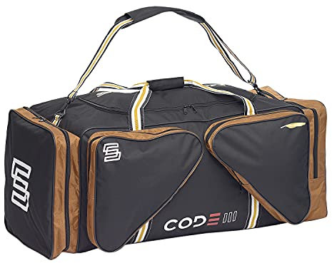 SHERWOOD Unisex – Erwachsene Tragetasche Code III LE-Large | Transporttasche für Sport-BZW. Eishockeyausrüstung | inkl. Tragegurte | 4 Außenfächer | 104 x 60 x 45 cm | schwarz-Gold, (104x60x45 cm)