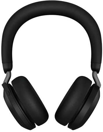 Jabra Evolve2 75-Auriculares Estéreo Inalámbricos con Estación de Carga, 8 Micrófonos, Doble Espuma, Cancelación de Ruido Activa, Adaptador Bluetooth USB-A-Compatibilidad con CU-Negro