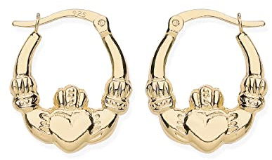 9ct Gold on Silver CLADDAGH Creole Hoop Earrings ~