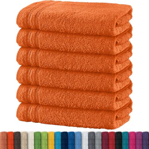 Erwin Müller Handtuch 6er-Pack Heidelberg 100% Baumwolle - saugstark, gut trocknend, kompakt, leichte Qualität orange Größe 50x80 cm - ideal für Sport, Strand, Reisen