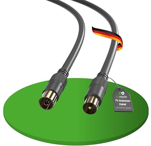 conecto SAT antennkabel koaxialkabel 10,00 m dubbel avskärmning TV-satellitkabel, IEC-kontakt på IEC-honkontakt, för HDTV, mottagare, satellit, DAB, radio, svart