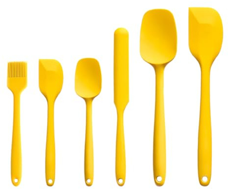 Silicone Spatula Set 6 Pieces High Heat Resistant Kitchen Scraper Spatulas,One-Pieces Seamless Design for Scraping,Cooking,Baking,Mixing Yellow