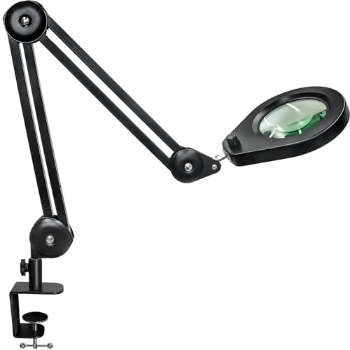 Beyamz - Lámpara de Aumento LED 5X de 105 mm, luz de Trabajo Profesional - Brazo Premium/Regulable en 5 Colores, 790 LM/Alcance de 90 cm/Nueva Abrazadera de 6,4 cm e Interruptor Giratorio