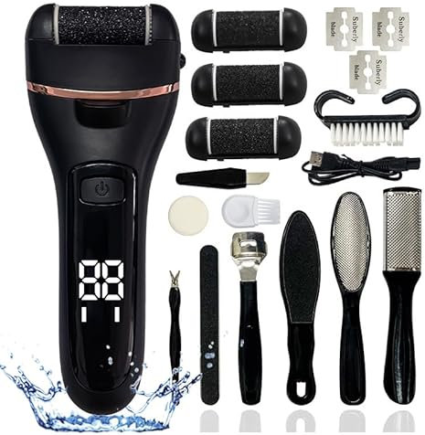ieron Lima Eléctrica para Pies Removedor de Callos, Recargable Impermeable 10 en 1 Herramienta de Cuidado de Pies Kit de Pedicura Profesional para Piel Seca Muerta Talones Agrietados Callos