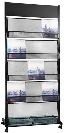 BLV 3 x A4 breit 5 Schicht prospekthalter &prospektständer a4 stehend, Zeitungsständer im gemeinsamen Empfangsbereich mit 4 Rädern