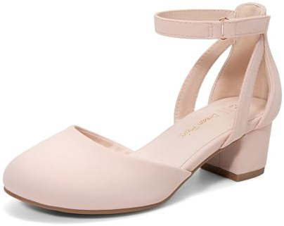 DREAM PAIRS Girls Block Heel Pumps,Nude,11 Little Kid