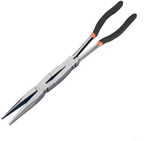 Feeshoppher Alicates de punta de aguja extendidos de doble articulación Alicates de sujeción Alicates de punta larga Alicates de punta curva con mango extendido (0°)