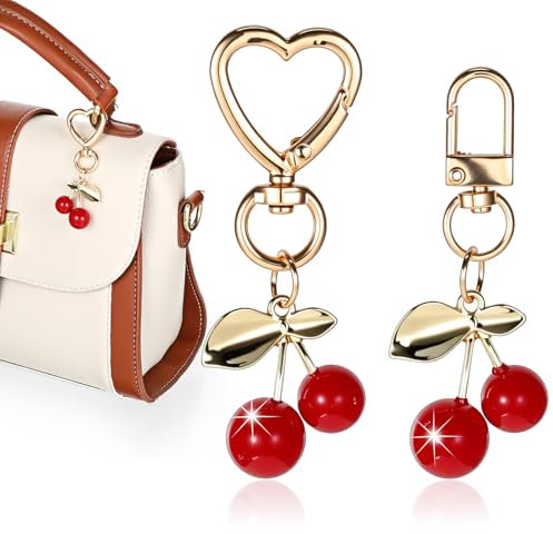 2 Stück Roter Kirscher Taschenanhänger, Schlüsselanhänger Kirsche Cherry Bag Charm Rot Taschenanhänger Kirsch Anhänger Tasche Für Damen Geldbörsen, Taschen, Handtaschen, Brieftaschen, Rucksäcke