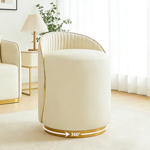 OVLRIJP Sminkpall för toalettbord, pall med toalettbord med läderfodral & träram, 360° vridbar fotpall, stoppad pall för vardagsrum, sovrum (Beige)