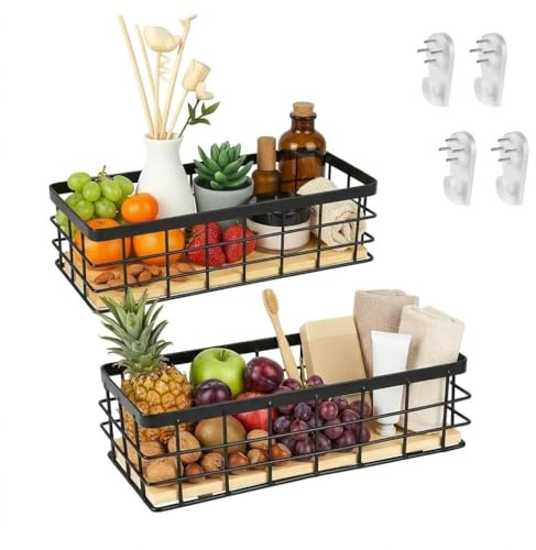 Drahtkorb, Obstkorb, Metallkorb,Aufbewahrungskörbe, Geeignet für Wohnzimmer, Küche und Bad,Schwarz, 25x10x7.5cm, 2 Stück