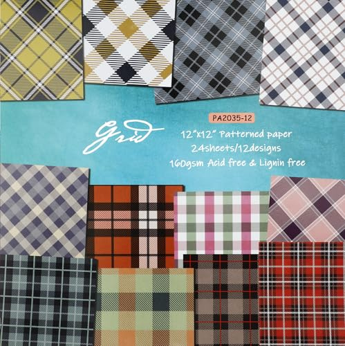 24 Sheets Plaid Pattern Paper, 12x12 Mixed Color Checkered Scrapbook Paper for Seasonal Crafts, Home Decor, Gift Wrapping, School Projects