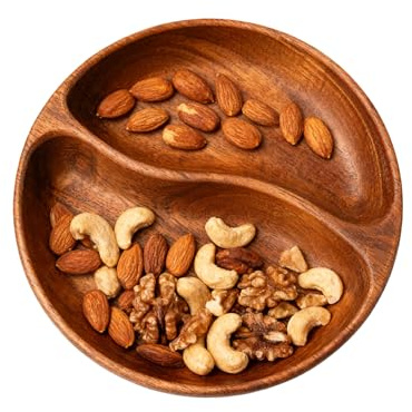 Genérico Cuencos Rústicos Para Snacks – Fuente De Madera De 2 Secciones, Multiuso | Ideal Para Frutos Secos, Frutas, Dulces, Galletas, Ensaladas, Hogar, Cocina, Oficina, Restaurante, Exterior