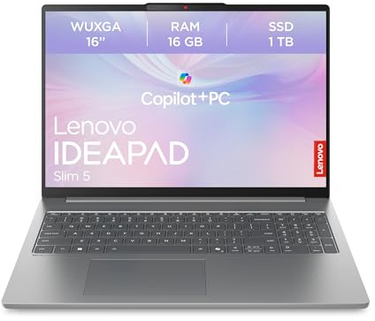 Lenovo IdeaPad Slim 5 Laptop | Copilot+ PC | 16WUXGA Display | AMD Ryzen AI 7 350 | 1TB SSD | 16GB RAM | AMD Radeon 860M Grafik | QWERTZ | Beleuchtet | Windows 11 | Luna Grau | 3 Monate Premium Care