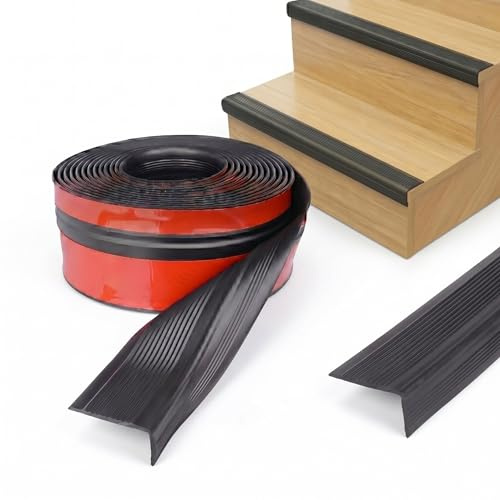 Snugkin Stair Nosing Edge Trim 5 Metres PVC 50x25mm L-Shape Floor Treads Self-Adhesive Flexible Step Edge Protector for Indoor-Outdoor Floors, Black
