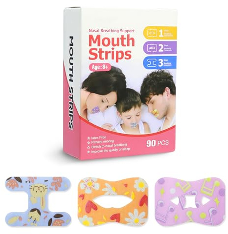 90 Unidades Cinta Antirronquidos para Dormir, Parches Corrector de Boca Abierta, Tiras Nasales Mejoran Calidad del Sueño, Reducen Ronquidos y Respiración Oral Nocturna